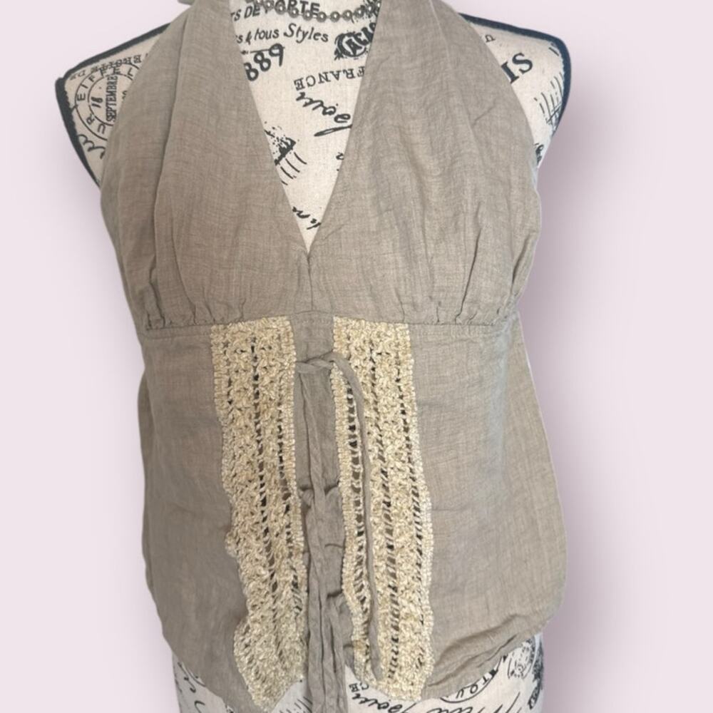 Bisou-Bisou Linen Camel Lace-Up Halter cottagecore Sass witchcore festival 14